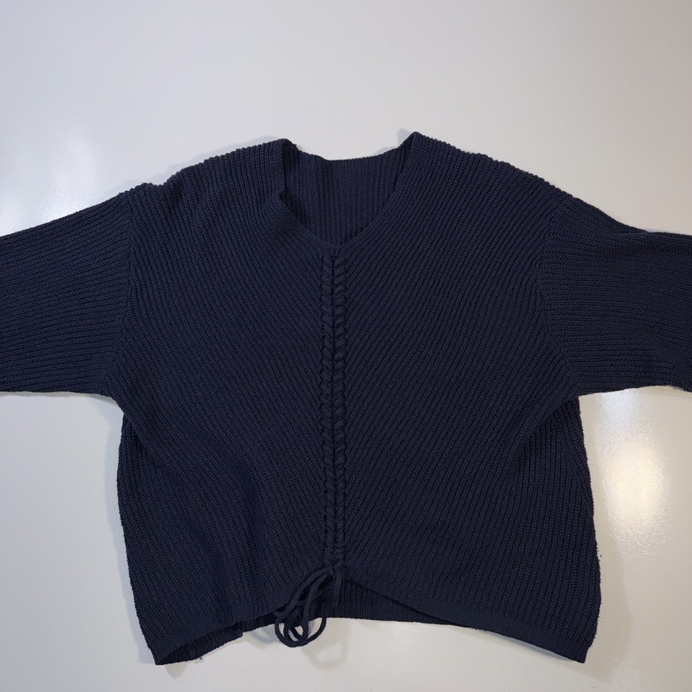 Emery Rose Navy Blue Textured Knit Sweater Long Sleeve Pullover Women's XL